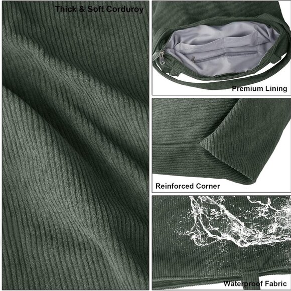 Corduroy Tote Bag Large Capacity Women’s Shoulder Shopping Handbag - Picture 2 of 7